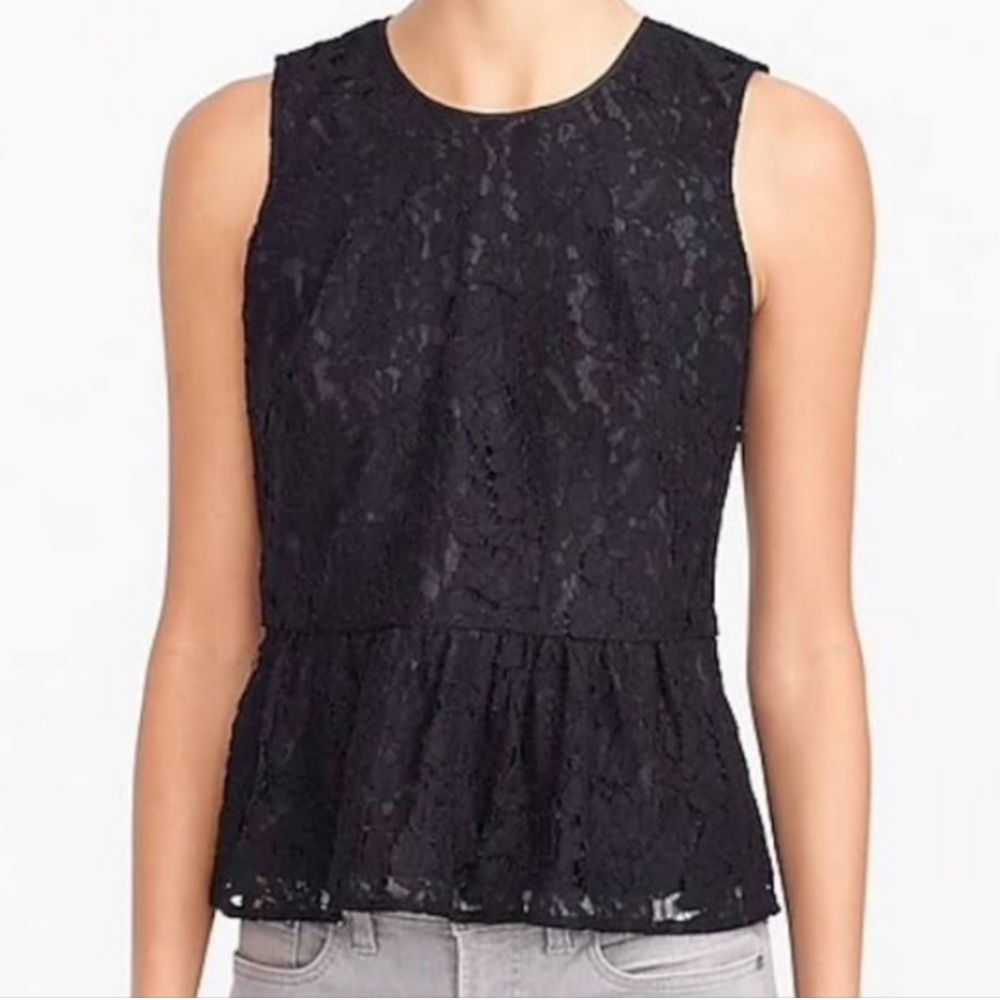 J. Crew Black Lace Peplum Top Sleeveless Size 6 Tank Top